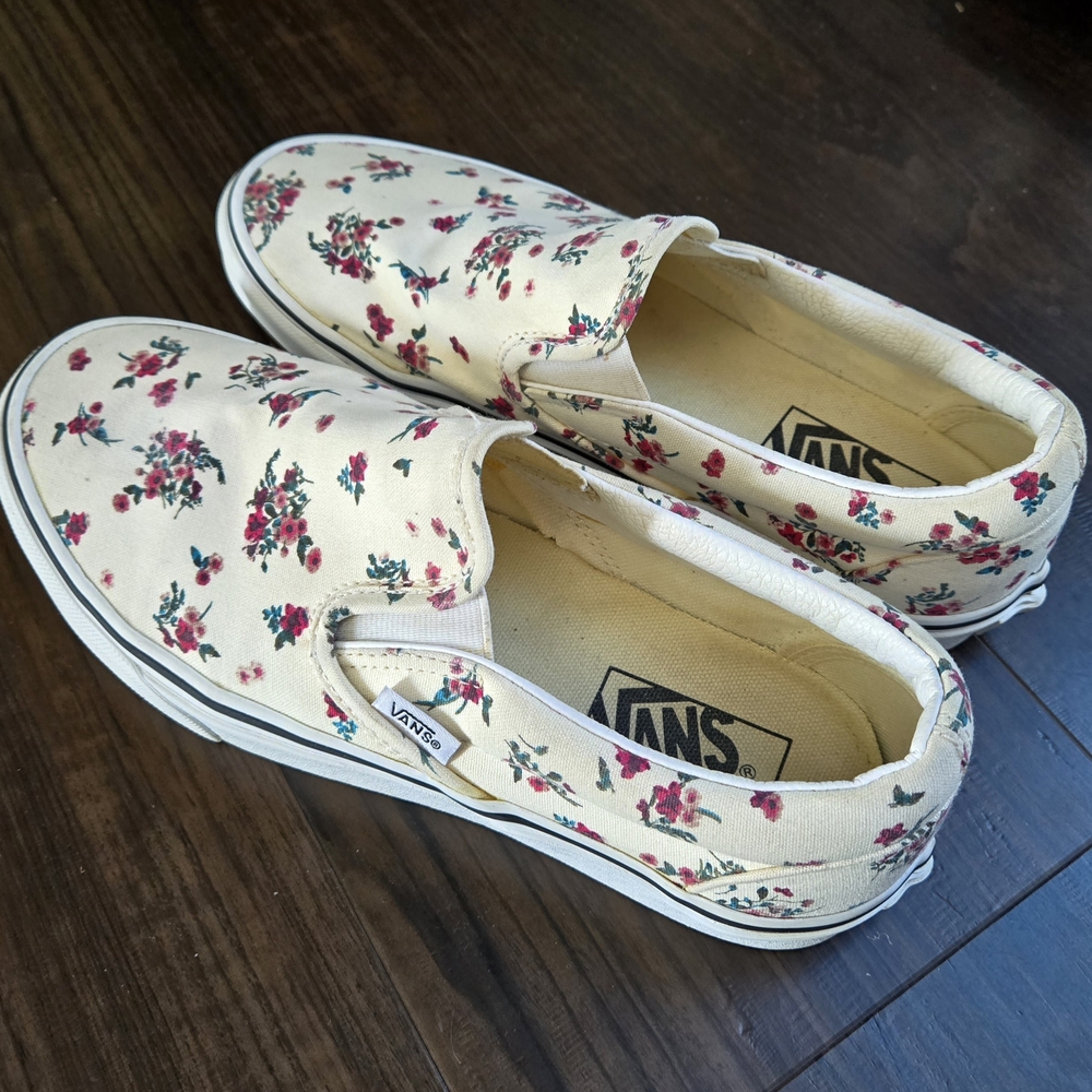Vans Women's Floral Slip-On Shoes - Cream